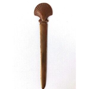 Vintage Brass MCM Seashell Shell Letter Opener Metal Beach Nautica Coastal 8.25"